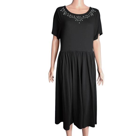 Torrid Rhinestone Neckline Knit Midi Dress 2X Fit And Flare Scoop Neck Pockets - Picture 1 of 5